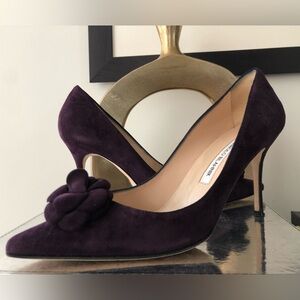 Manolo Blahnik Dark Purple Suede Heels